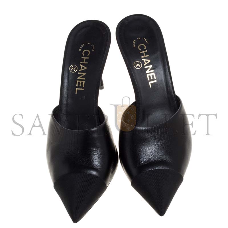 CHANEL WOMEN'S POINTED TOE SINGLE PEARL HEELED MULES  